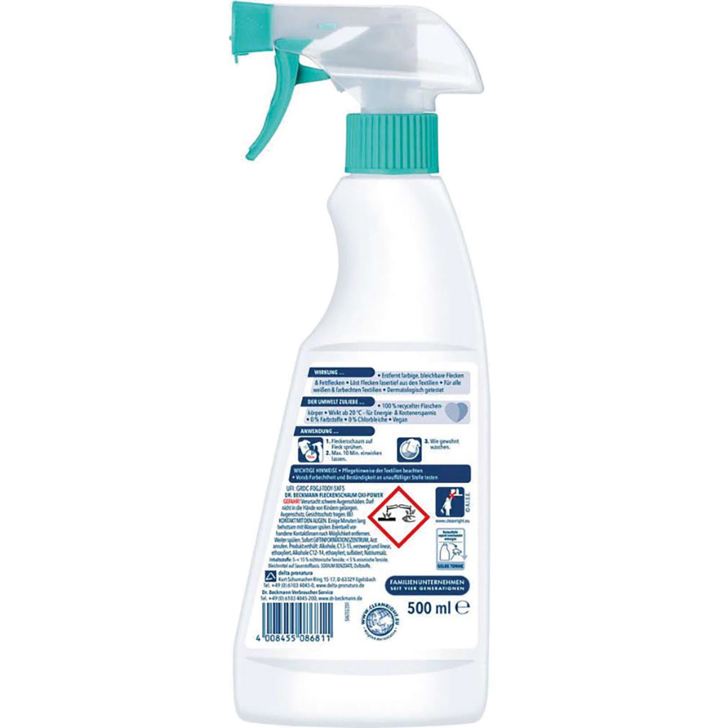 Dr. Beckmann Fleckenschaum Oxi-Power 500ml - Skuteczny odplamiacz do tkanin w sprayu.