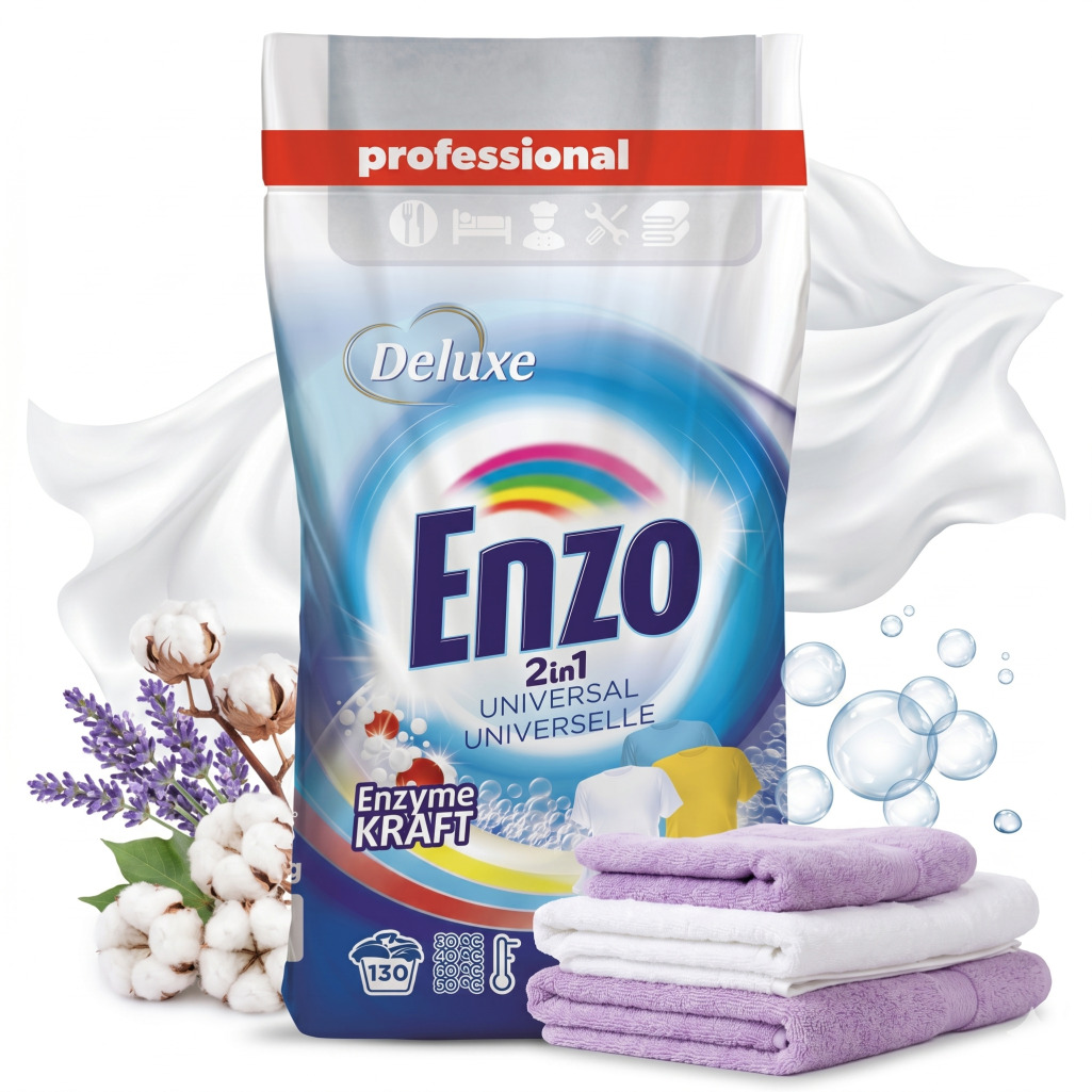 Proszek do prania Deluxe Enzo Universal 9,1kg - skuteczne pranie białych i kolorowych tkanin.