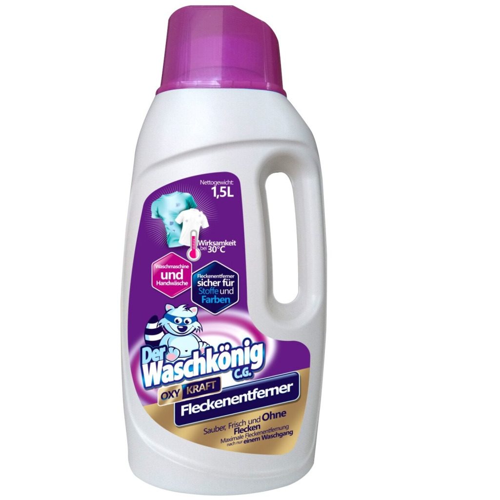 Waschkonig Fleckentferner Oxy 1,5L - Skuteczny odplamiacz do tkanin usuwający trudne zabrudzenia.
